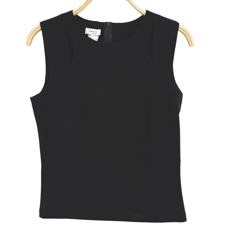 Akris Punto Sleeveless Top Womens 8 Black Excellent Italian Fabric Shell Zip